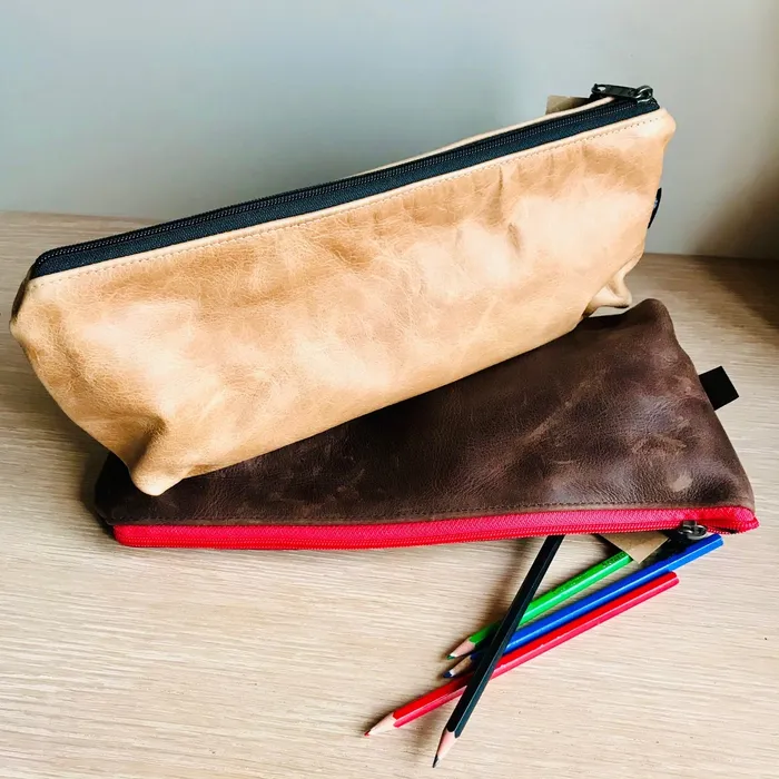HJT Leather Pencil Bag Large Tan Earrings