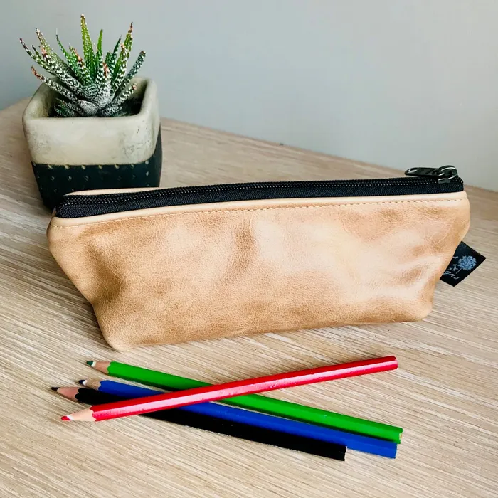 HJT Leather Pencil Bag Large Tan Earrings