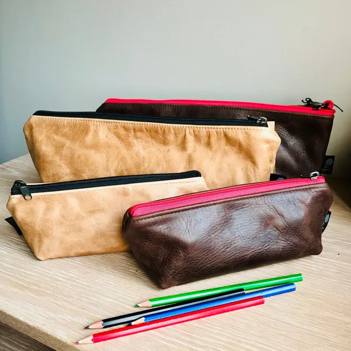 HJT Leather Pencil Bag Large Tan Earrings
