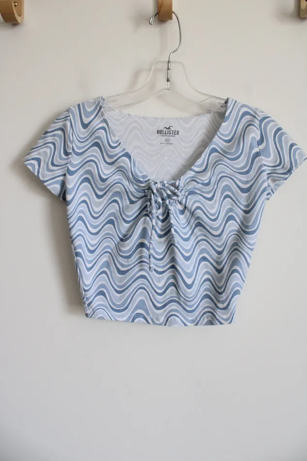 Hollister Blue Wave Patterned Crop Tee XS Hollister Rings