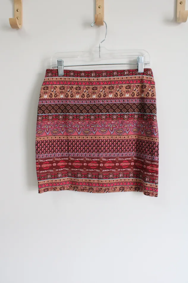 Hollister Pink Patterned Mini Skirt S Hollister Earrings