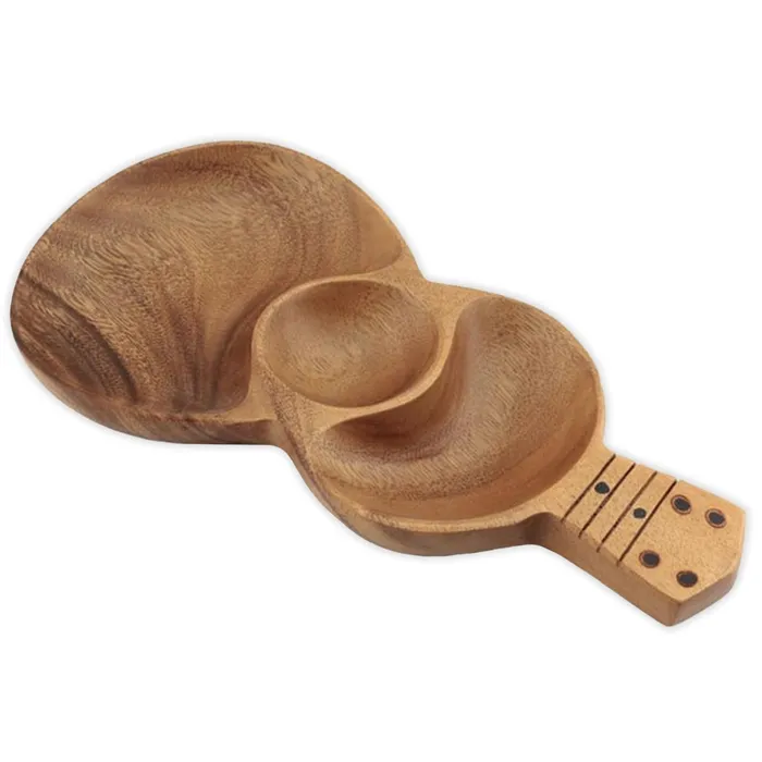 ISLANDERGRP Earrings 3Compartment Acacia Wood Ukuleleshaped Tray