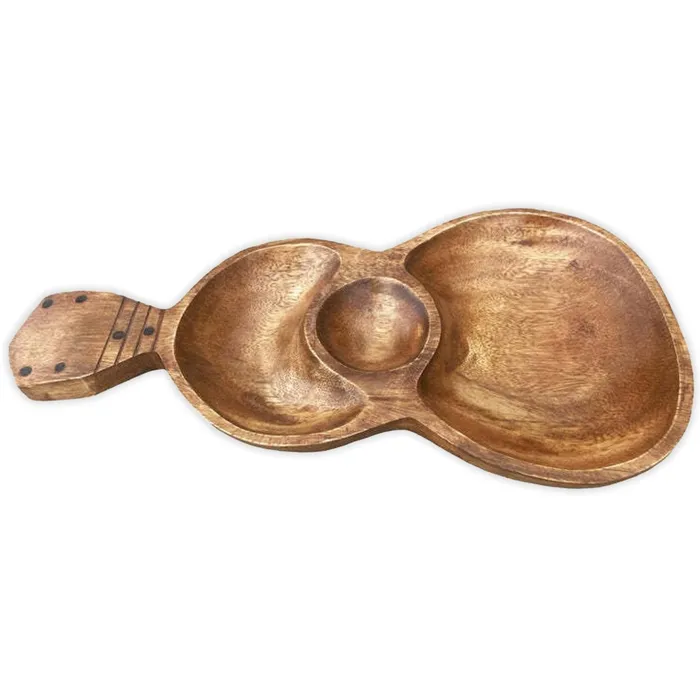 ISLANDERGRP Earrings 3Compartment Acacia Wood Ukuleleshaped Tray