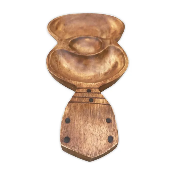 ISLANDERGRP Earrings 3Compartment Acacia Wood Ukuleleshaped Tray