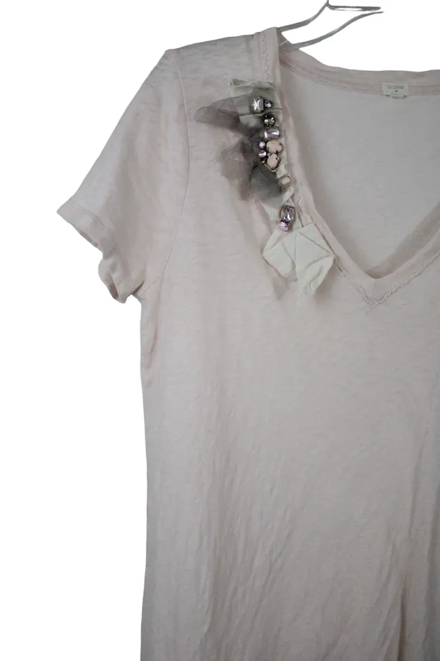 JCrew Pale Pink Cotton Top M JCrew Earrings