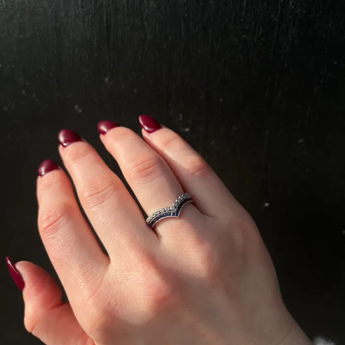 JC Blackburn Rings Platinum French Cut Sapphire and Diamond Curved Band