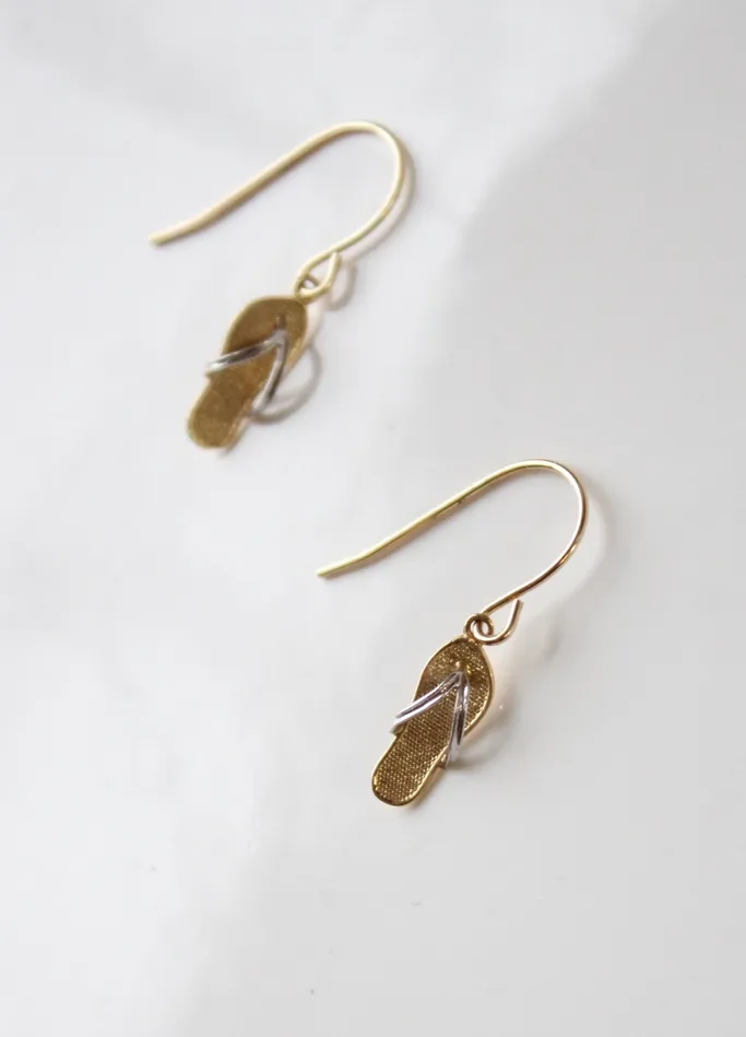 JCM Earrings JCM TwoToned 14K Gold Dangle Flip Flop Earrings