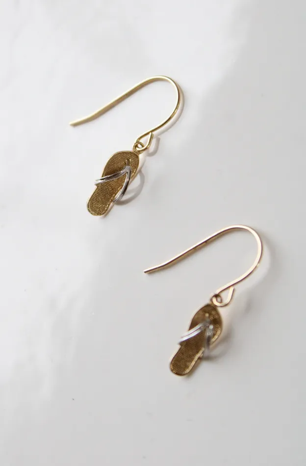 JCM Earrings JCM TwoToned 14K Gold Dangle Flip Flop Earrings