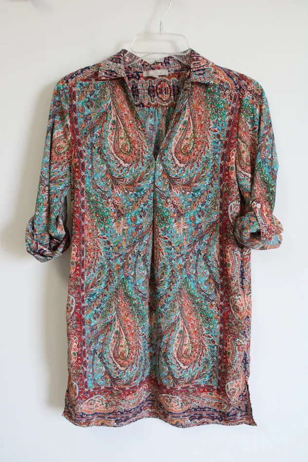 Joan Vass Earrings Joan Vass Studio Red Paisley Tunic Top XS
