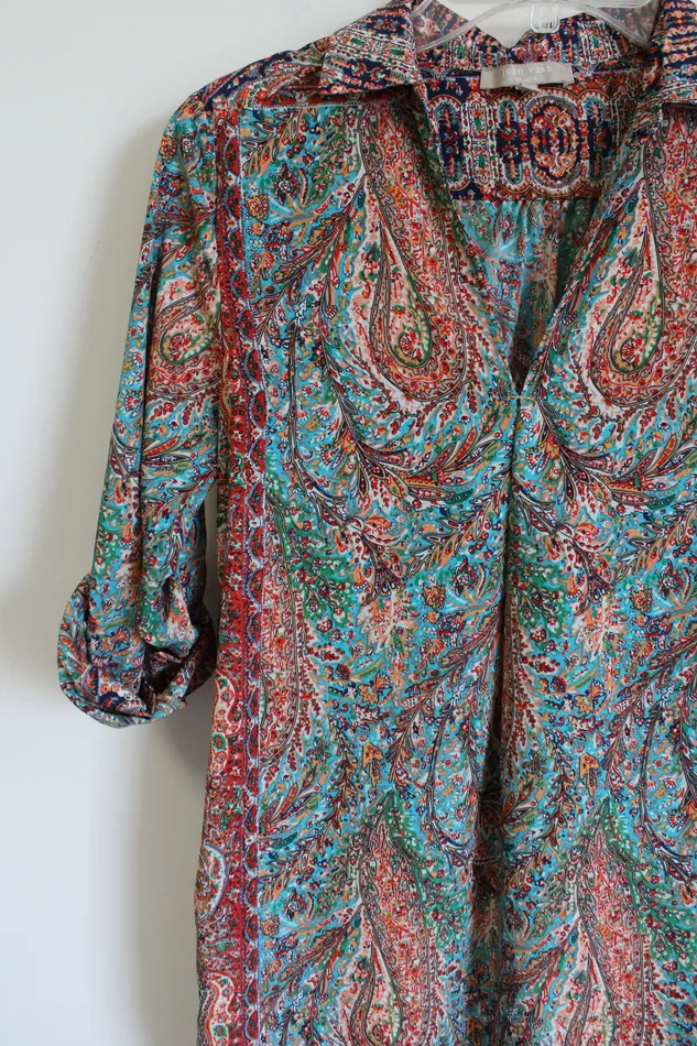 Joan Vass Earrings Joan Vass Studio Red Paisley Tunic Top XS