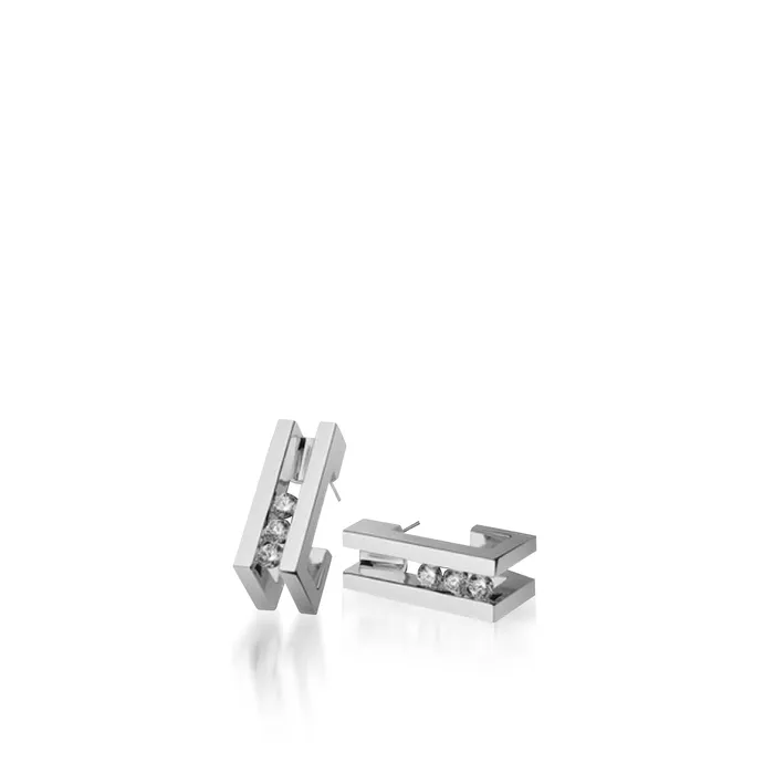 John Atencio Earrings Lines Diamond Huggie Earrings