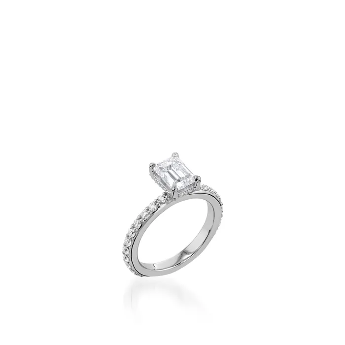 John Atencio Rings Duchess Emerald Cut White Gold Engagement Ring
