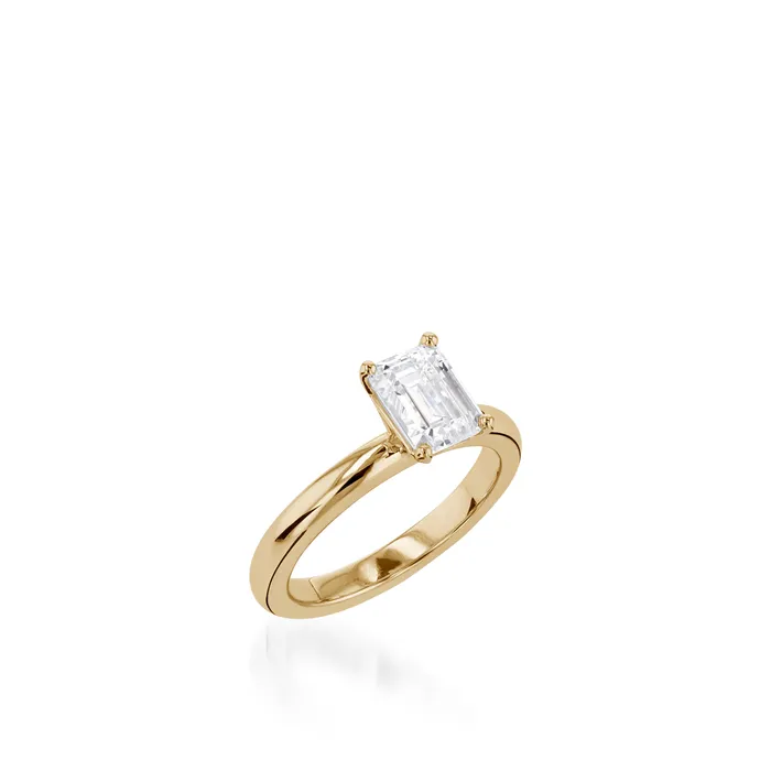 John Atencio Rings Essence Solitaire Emerald Cut Yellow Gold Engagement Ring John Atencio Rings Essence Solitaire Emerald Cut Yellow Gold Engagement Ring