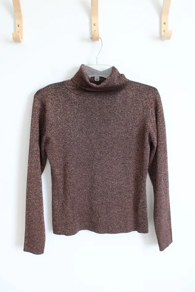 Joseph A Earrings Joseph A Silk Blend Brown Shimmer Turtleneck Top M