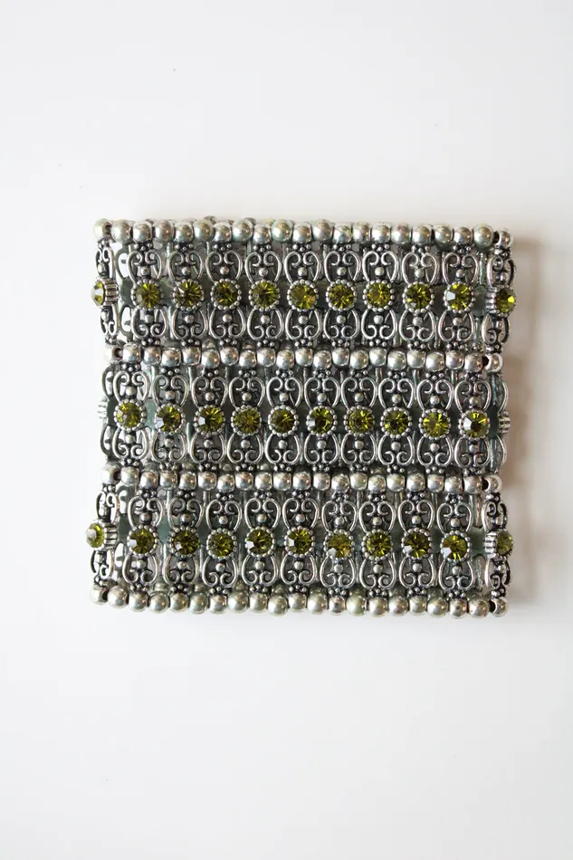 Jubilee Thrift Bracelets MultiLayer Silver Green Rhinestone Stretch Bracelet Jubilee Thrift Bracelets MultiLayer Silver Green Rhinestone Stretch Bracelet