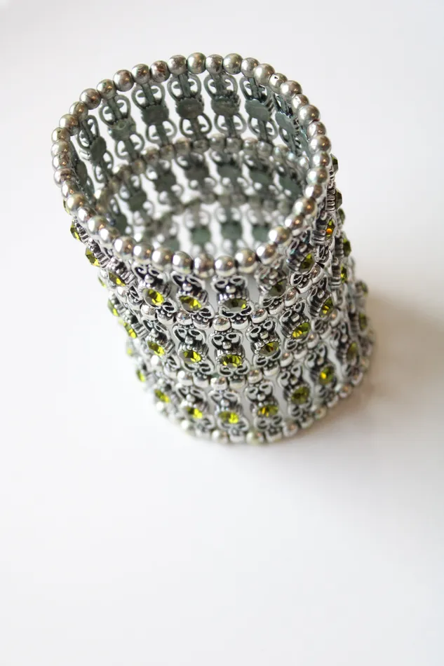 Jubilee Thrift Bracelets MultiLayer Silver Green Rhinestone Stretch Bracelet