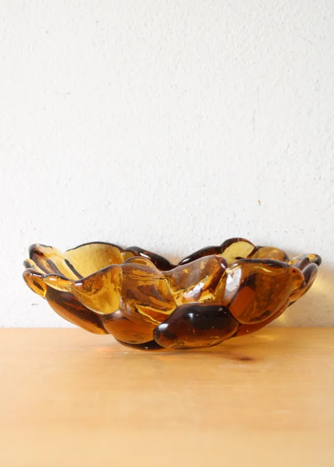 Jubilee Thrift Earrings Amber Glass Bubbled Scalloped Pinched Edge Dish