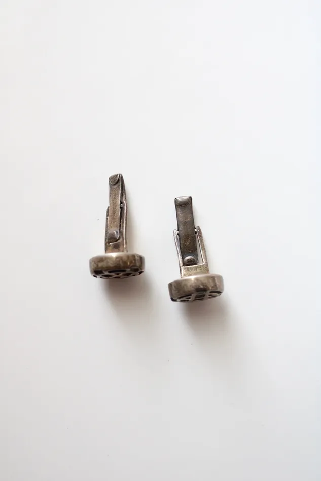 Jubilee Thrift Earrings Sterling Silver Round Grid Cuff Links