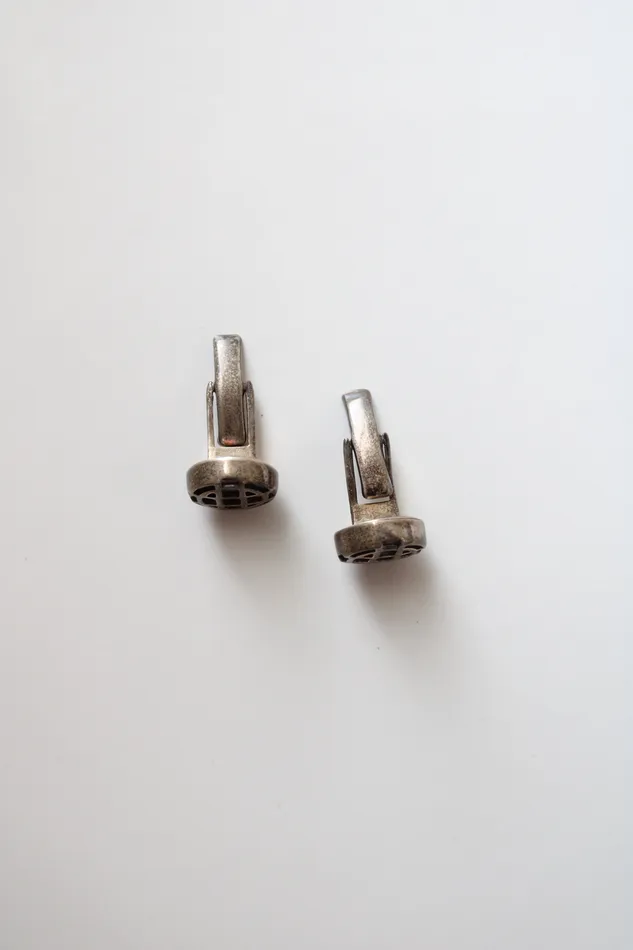 Jubilee Thrift Earrings Sterling Silver Round Grid Cuff Links
