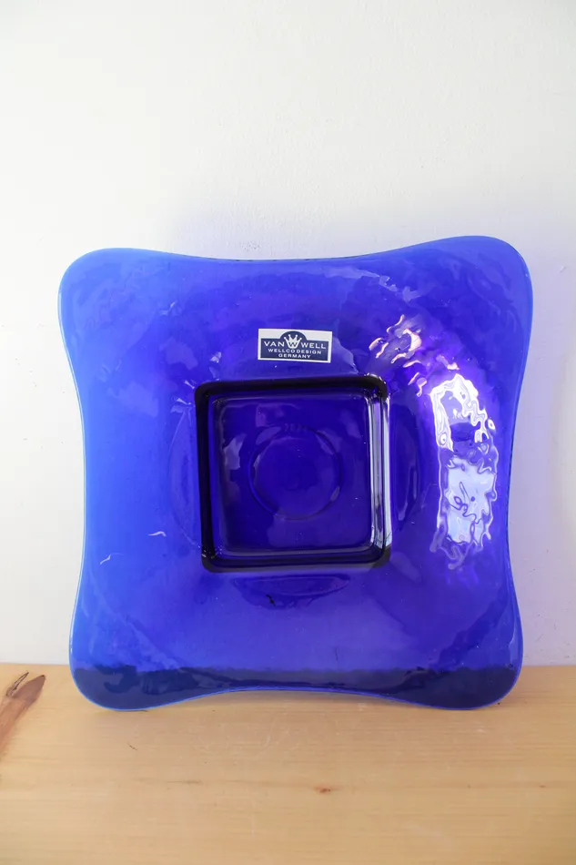 Jubilee Thrift Earrings Van Well Germany Vintage Cobalt Blue Large Square Platter Jubilee Thrift Earrings Van Well Germany Vintage Cobalt Blue Large Square Platter