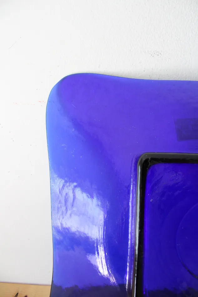 Jubilee Thrift Earrings Van Well Germany Vintage Cobalt Blue Large Square Platter
