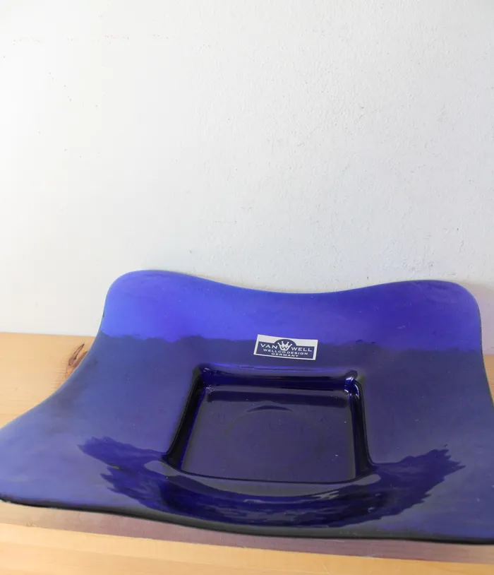 Jubilee Thrift Earrings Van Well Germany Vintage Cobalt Blue Large Square Platter