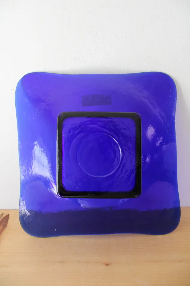 Jubilee Thrift Earrings Van Well Germany Vintage Cobalt Blue Large Square Platter