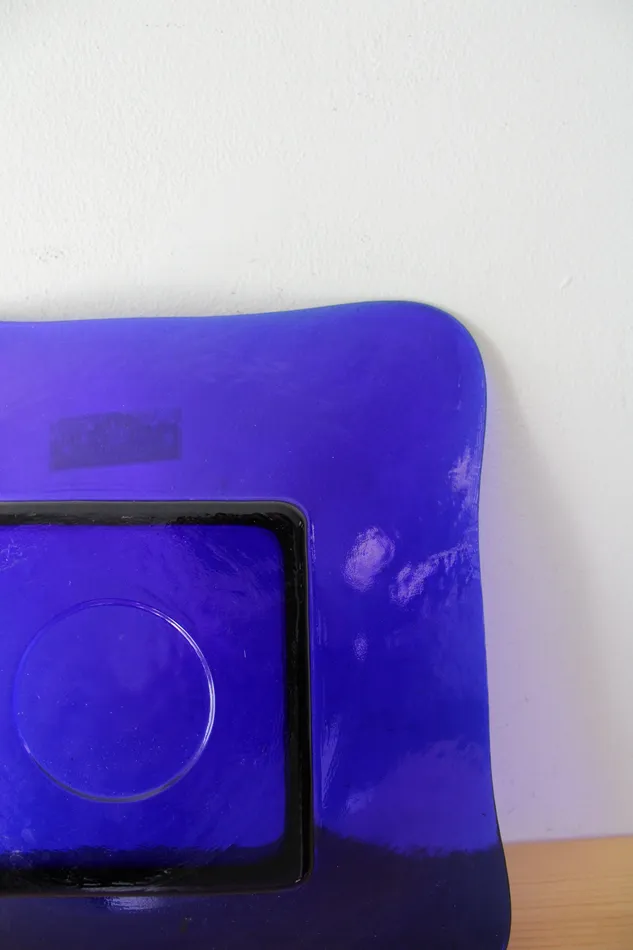 Jubilee Thrift Earrings Van Well Germany Vintage Cobalt Blue Large Square Platter