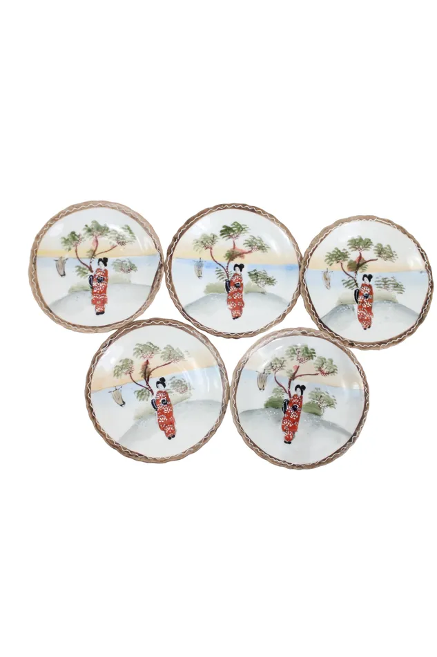 Jubilee Thrift Earrings Vintage Geisha Mini Sushi Plates Set Of 5