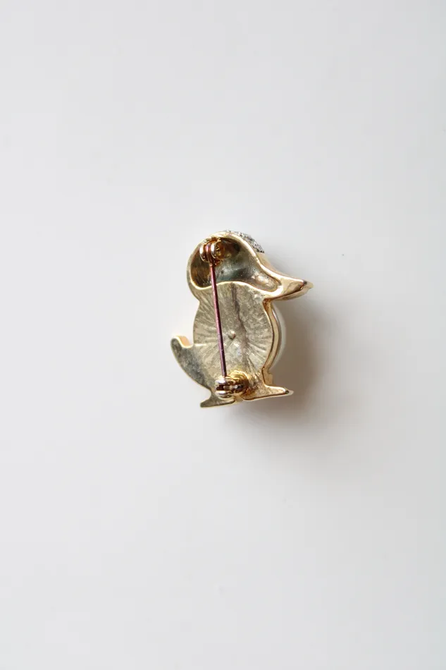 Jubilee Thrift Earrings Vintage Gold Green Eyed Faux Pearl Duck Pin