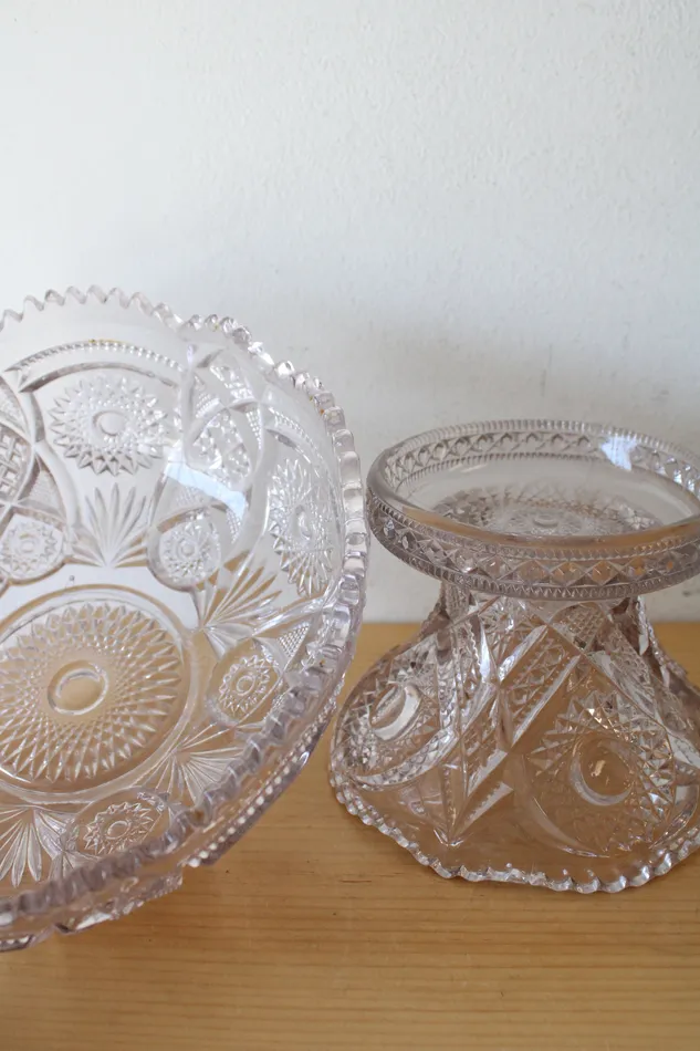 Jubilee Thrift Earrings Vintage Pale Lavendar Glass Punch Bowl Pedestal Stand