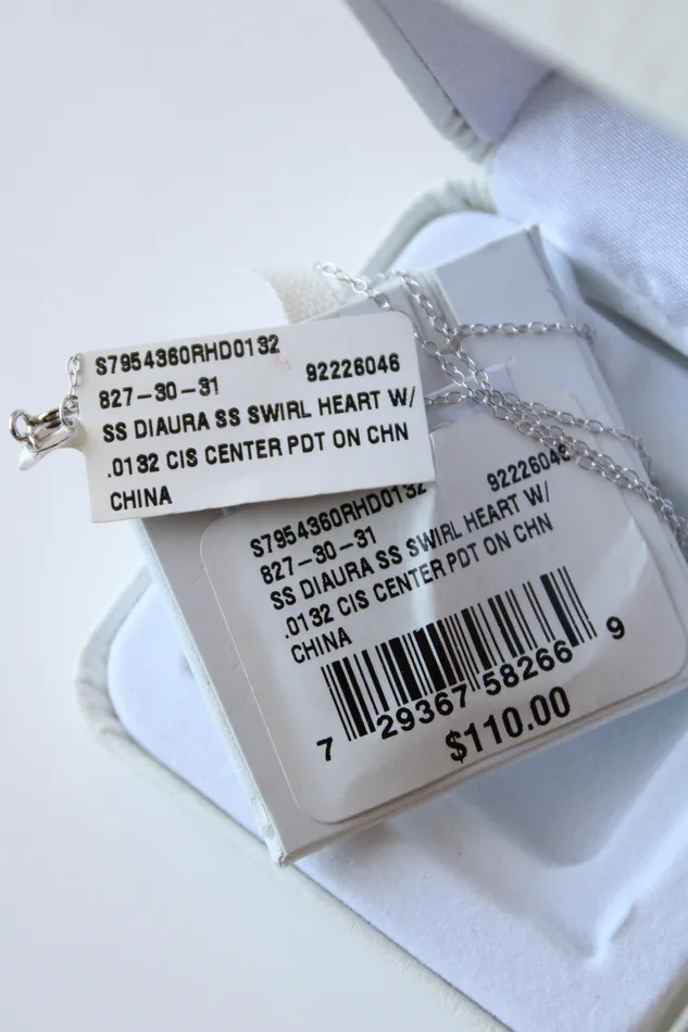 Jubilee Thrift Necklaces NEW SS Swirl Genuine Diamond Heart Pendant Necklace