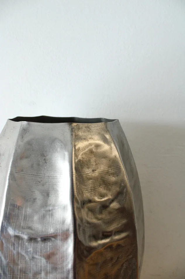 Jubilee Thrift Rings Hammered Metal Tall Silver Vase