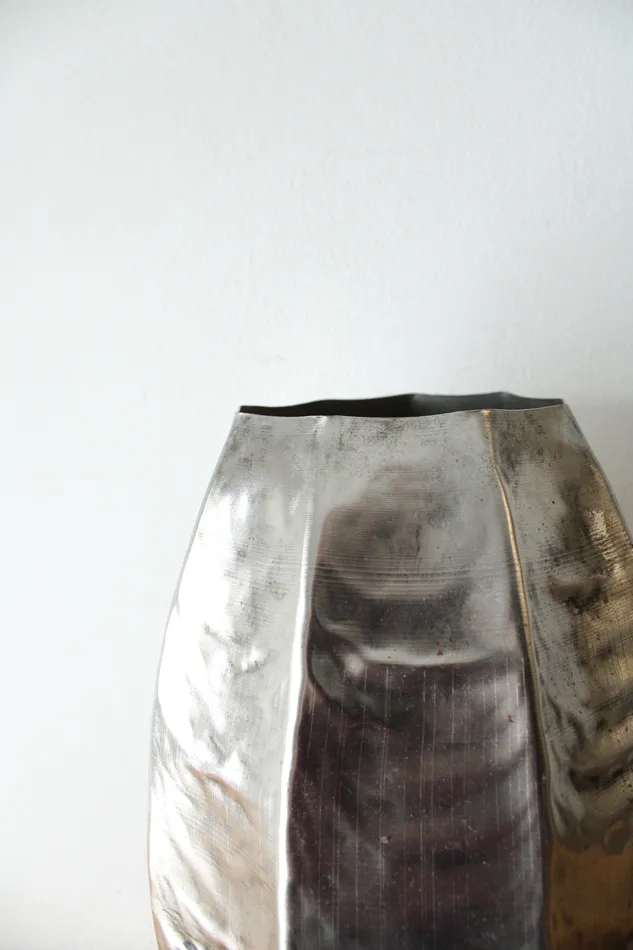 Jubilee Thrift Rings Hammered Metal Tall Silver Vase