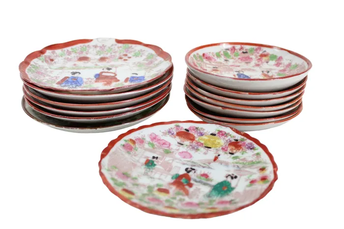 Jubilee Thrift Vintage Hand Painted Geisha Plates Set Of 14 Earrings