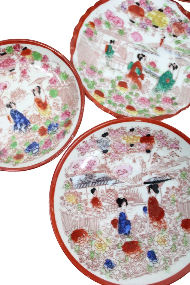 Jubilee Thrift Vintage Hand Painted Geisha Plates Set Of 14 Earrings