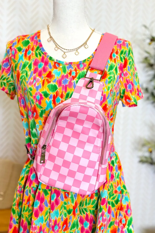 Judson Earrings Checkered Sling Bag Purse Pink