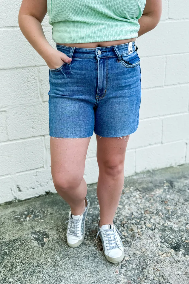 Judy Blue Harlow High Waist Raw Hem Denim Shorts Judy Blue Rings
