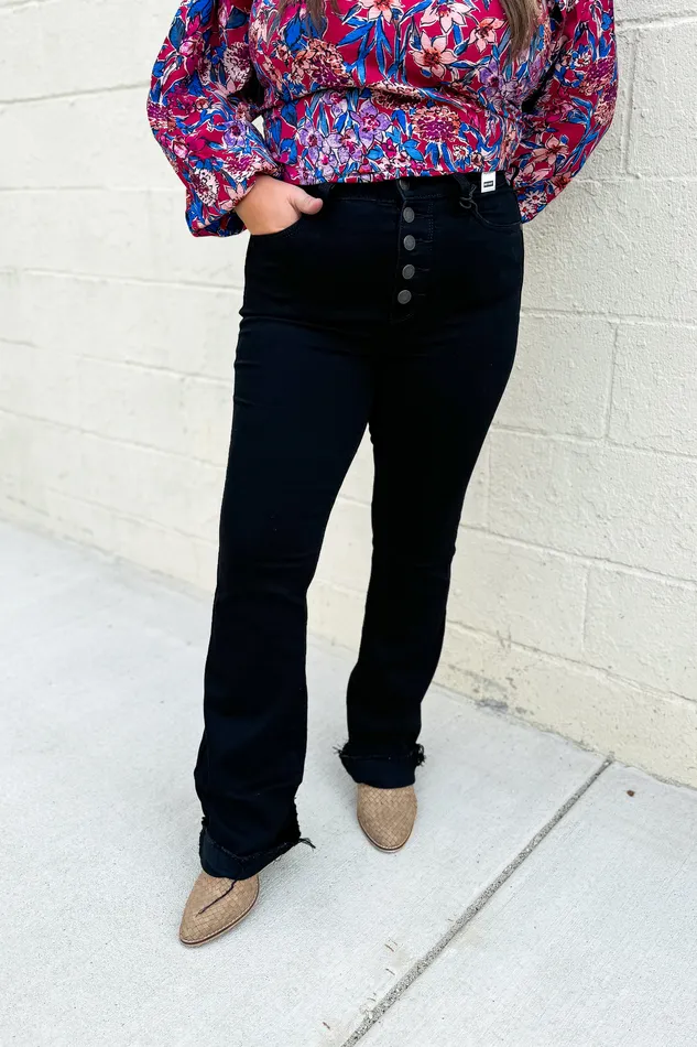 Judy Blue Judy Blue Buffy High Waist Raw Hem Bootcut Jeans Black Rings