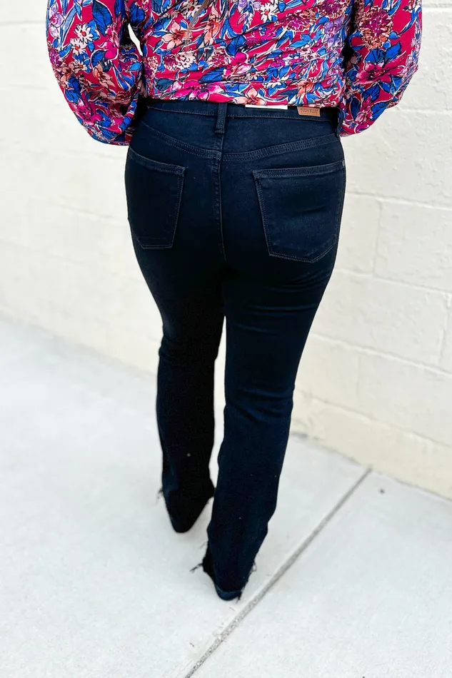 Judy Blue Judy Blue Buffy High Waist Raw Hem Bootcut Jeans Black Rings