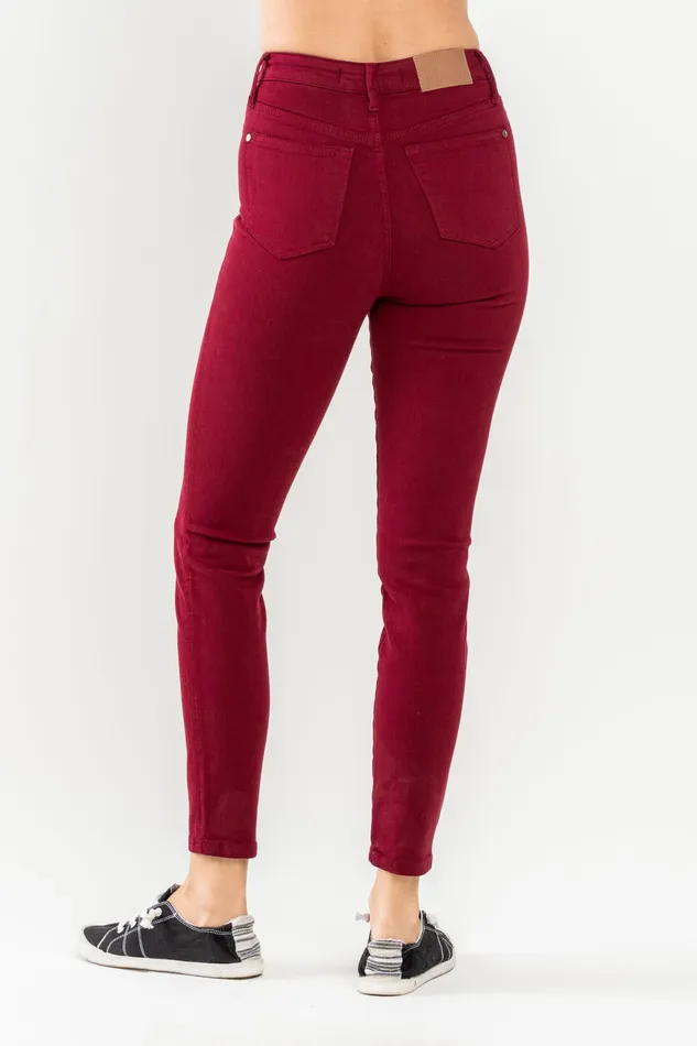JUDY BLUE Rings JUDY BLUE HIGH WAIST TUMMY CONTROL GARMET DYED SKINNY JEANS SCARLET