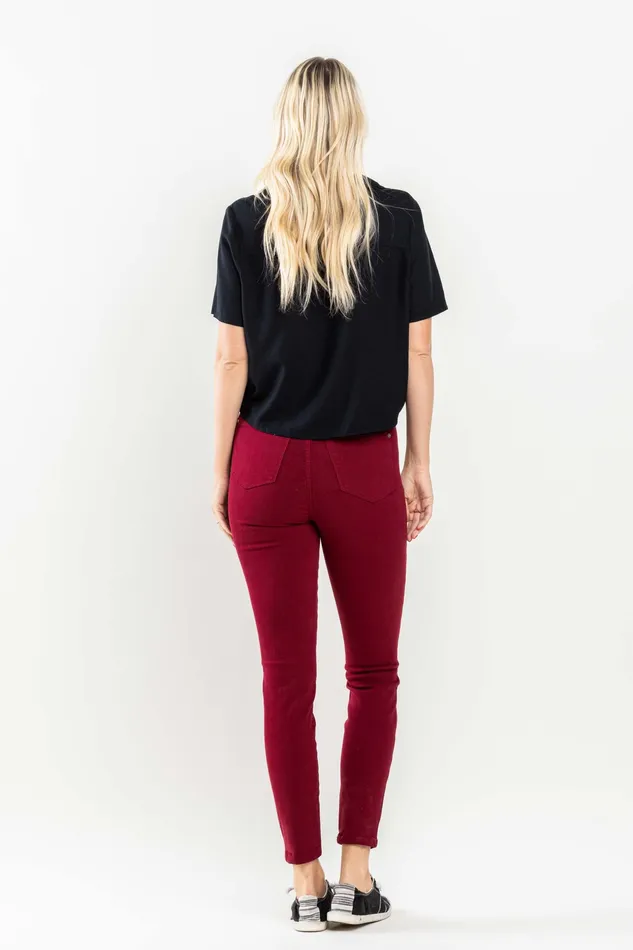 JUDY BLUE Rings JUDY BLUE HIGH WAIST TUMMY CONTROL GARMET DYED SKINNY JEANS SCARLET