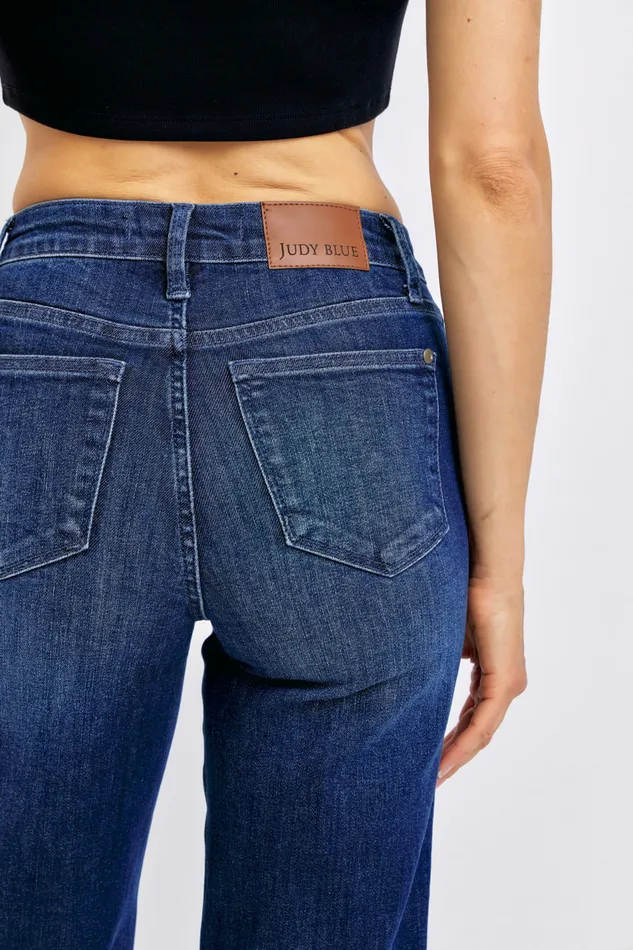 JUDY BLUE Rings JUDY BLUE MID RISE TUMMY CONTROL CLASSIC STRAIGHT JEAN DARK STONE