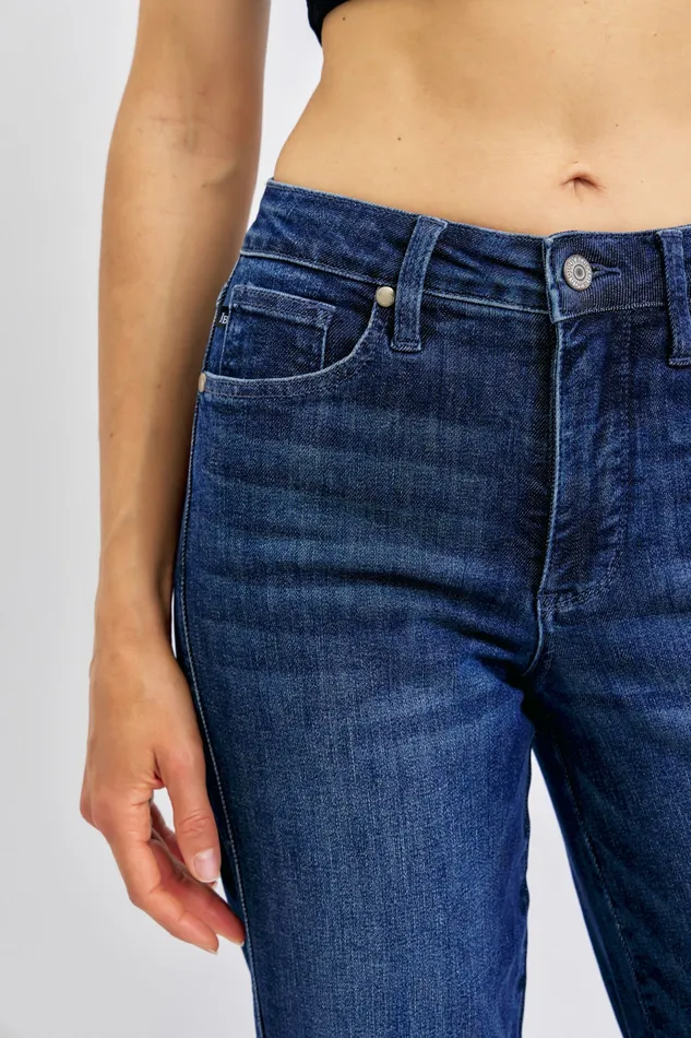 JUDY BLUE Rings JUDY BLUE MID RISE TUMMY CONTROL CLASSIC STRAIGHT JEAN DARK STONE