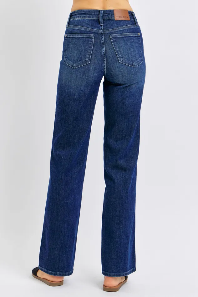 JUDY BLUE Rings JUDY BLUE MID RISE TUMMY CONTROL CLASSIC STRAIGHT JEAN DARK STONE