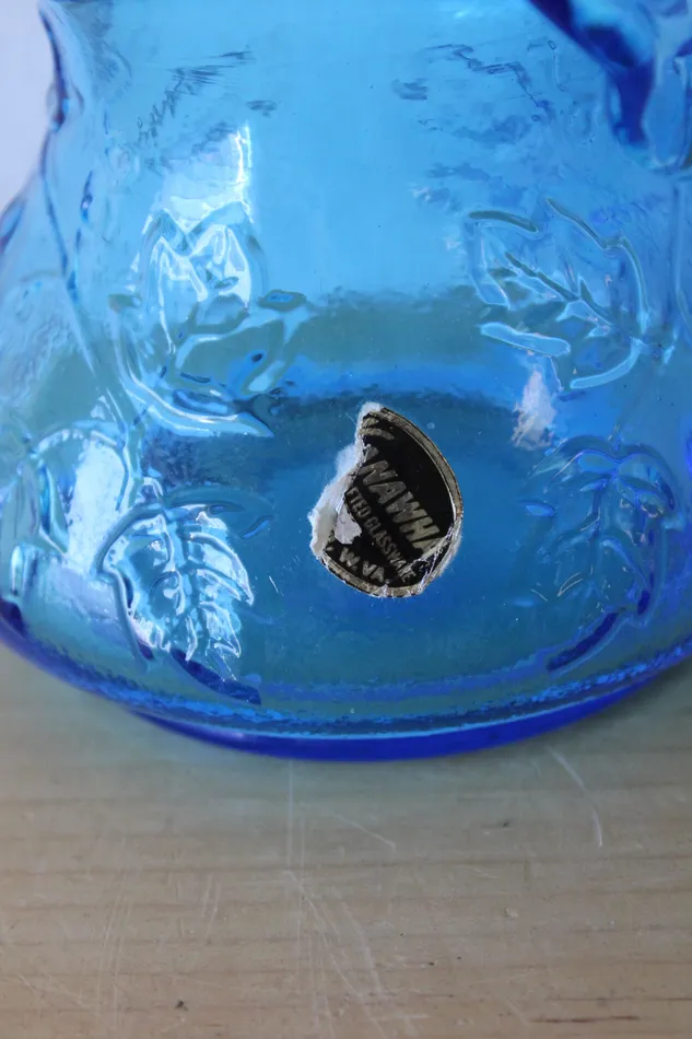 Kanawa Kanawa Vintage Blue Hand Blown Glass Ruffle Rim Vase 5 Rings