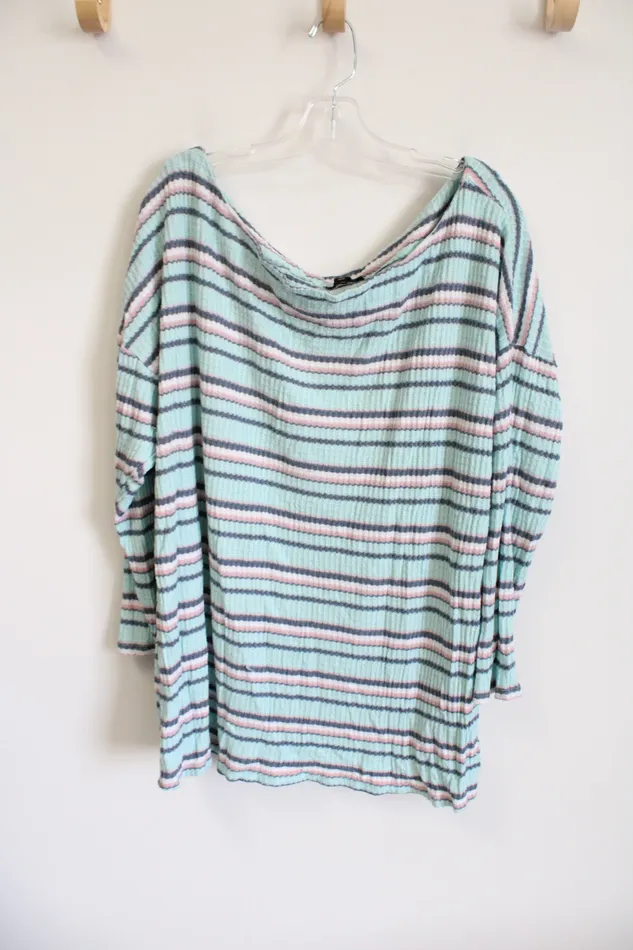 Lane Bryant Rings Lane Bryant Blue Pink Striped Waffle Knit OffTheShoulder Top 1820 Lane Bryant Rings Lane Bryant Blue Pink Striped Waffle Knit OffTheShoulder Top 1820