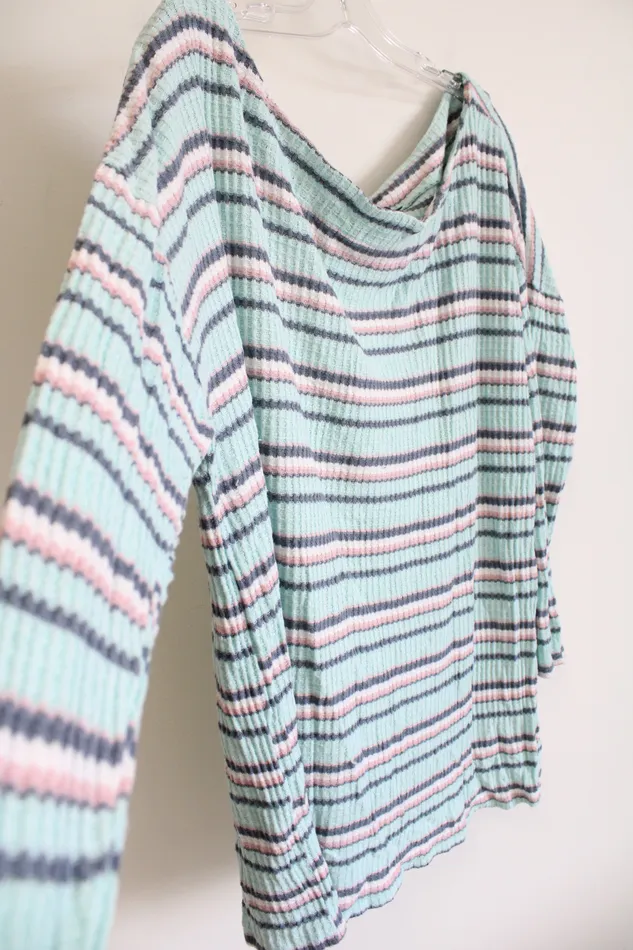 Lane Bryant Rings Lane Bryant Blue Pink Striped Waffle Knit OffTheShoulder Top 1820