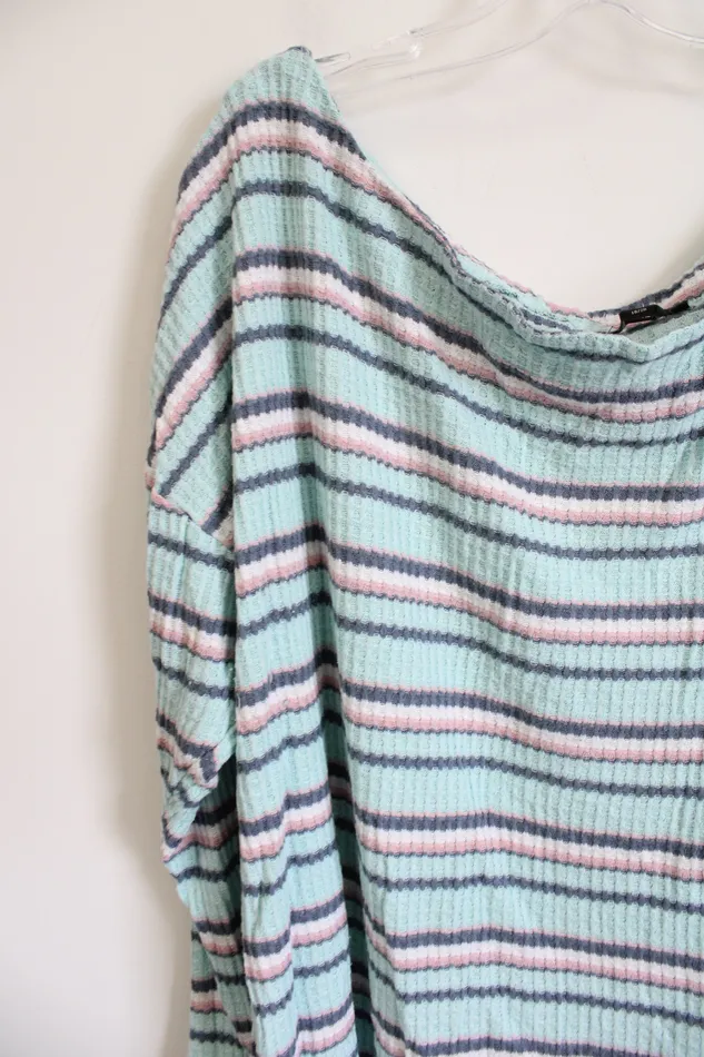 Lane Bryant Rings Lane Bryant Blue Pink Striped Waffle Knit OffTheShoulder Top 1820