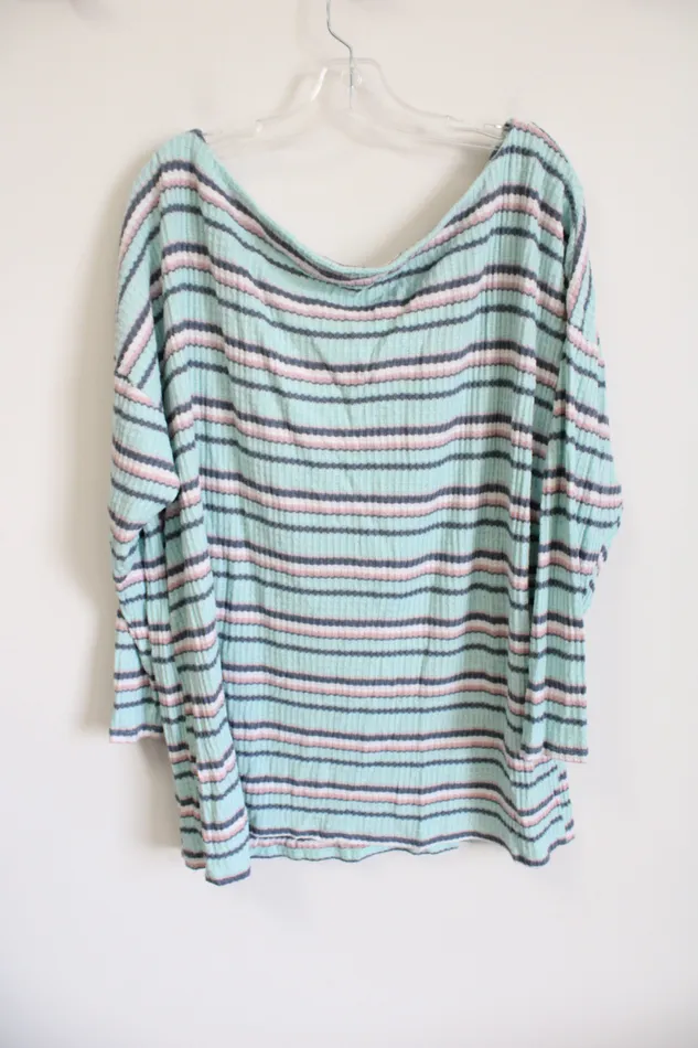Lane Bryant Rings Lane Bryant Blue Pink Striped Waffle Knit OffTheShoulder Top 1820